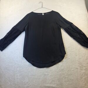 Apt. 9 Womens Black Lace Long Sleeve Blouse Keyhole Back Size S